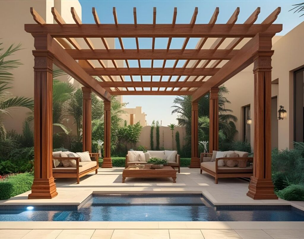 wooden pergola in abu dhabi